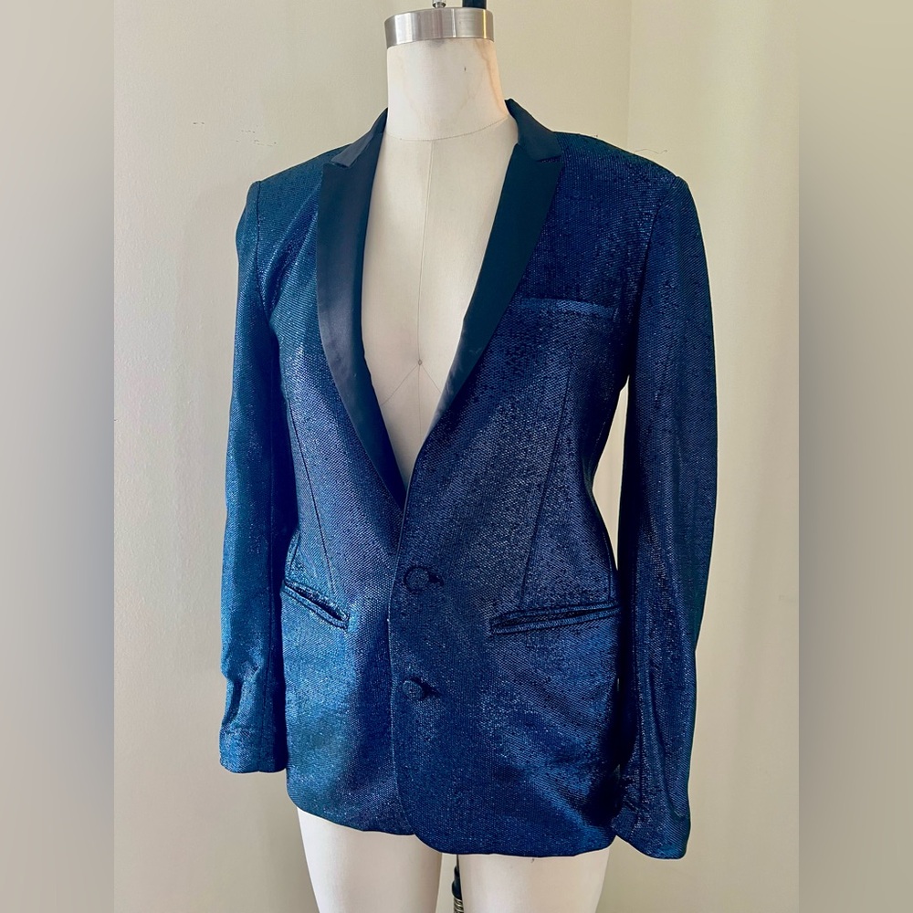 Joe's Jeans Y2K Women’s Midnight Blue Shimmer Lurex Tuxedo Blazer Jacket S